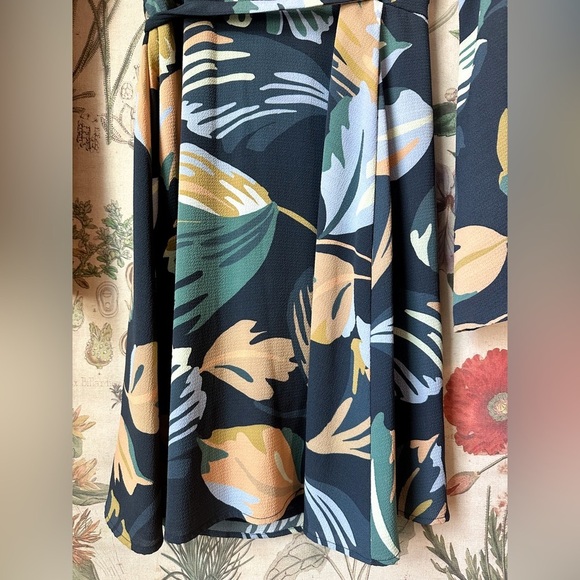 Amanda Uprichard Botanical Floral Tropical Wrap Bell Sleeve Dress Navy Multi S - Picture 6 of 11